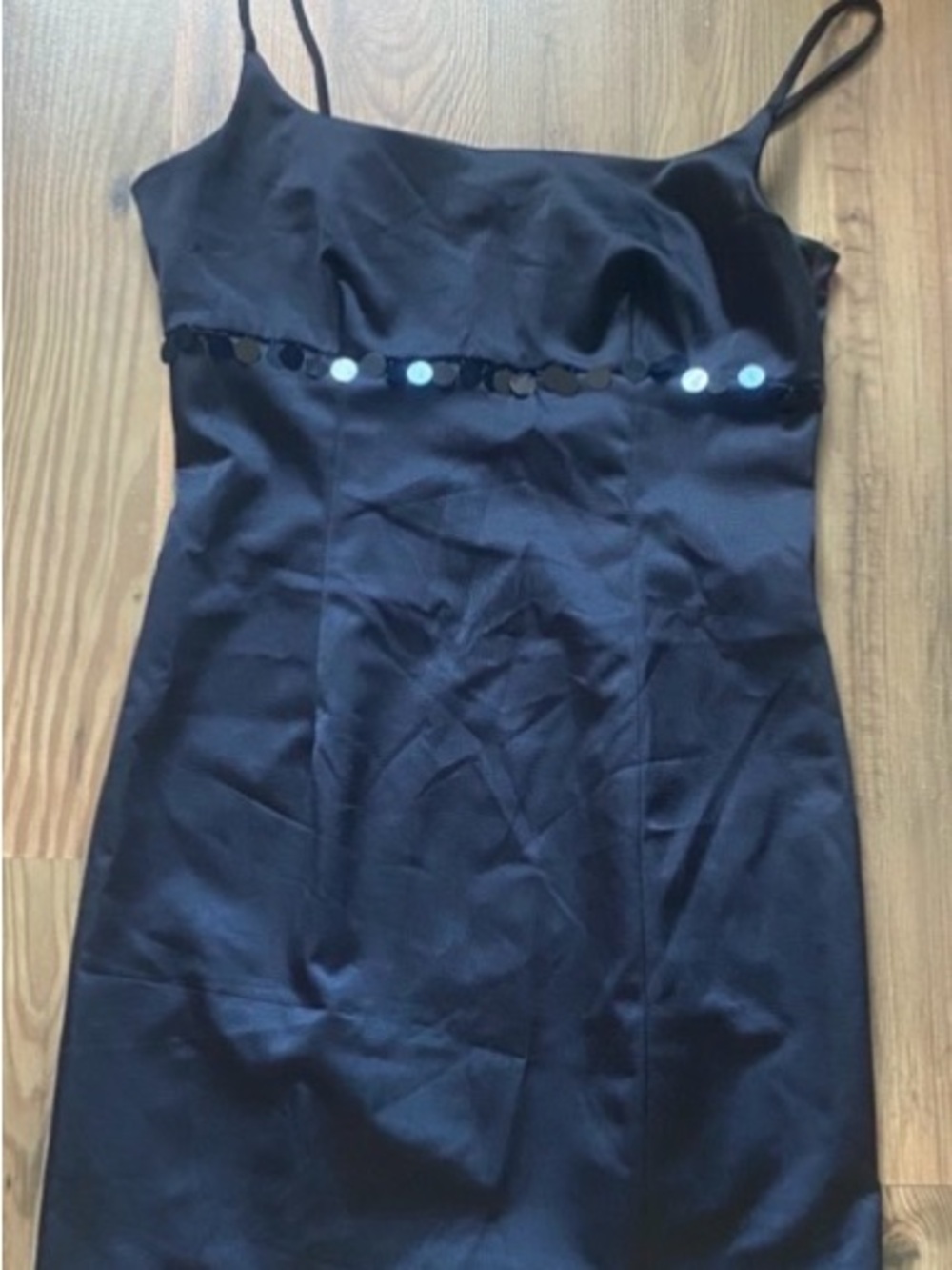 Classic Black Slip Dress with Sequin Trim